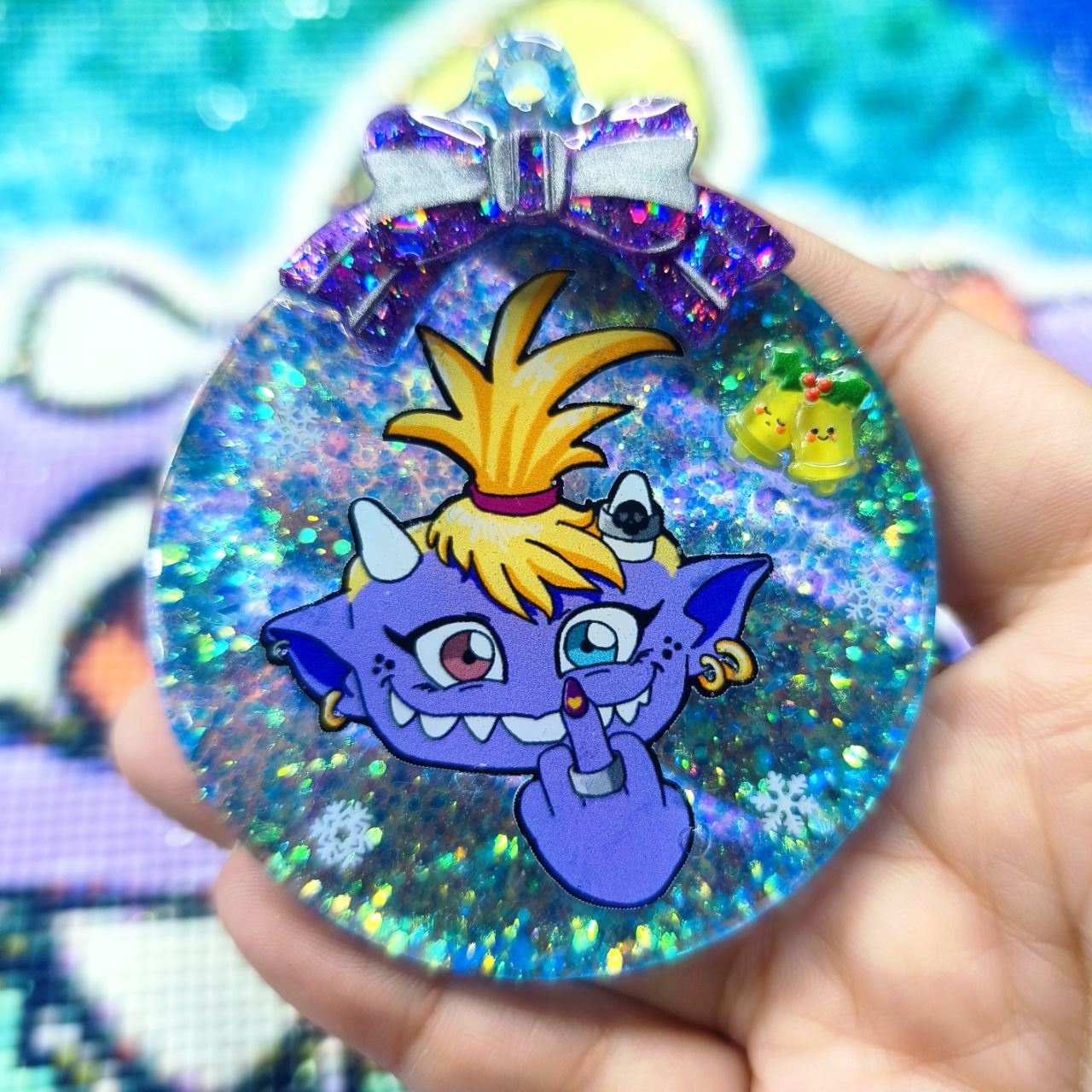 Bola Navidad Glitty Peineta Azul