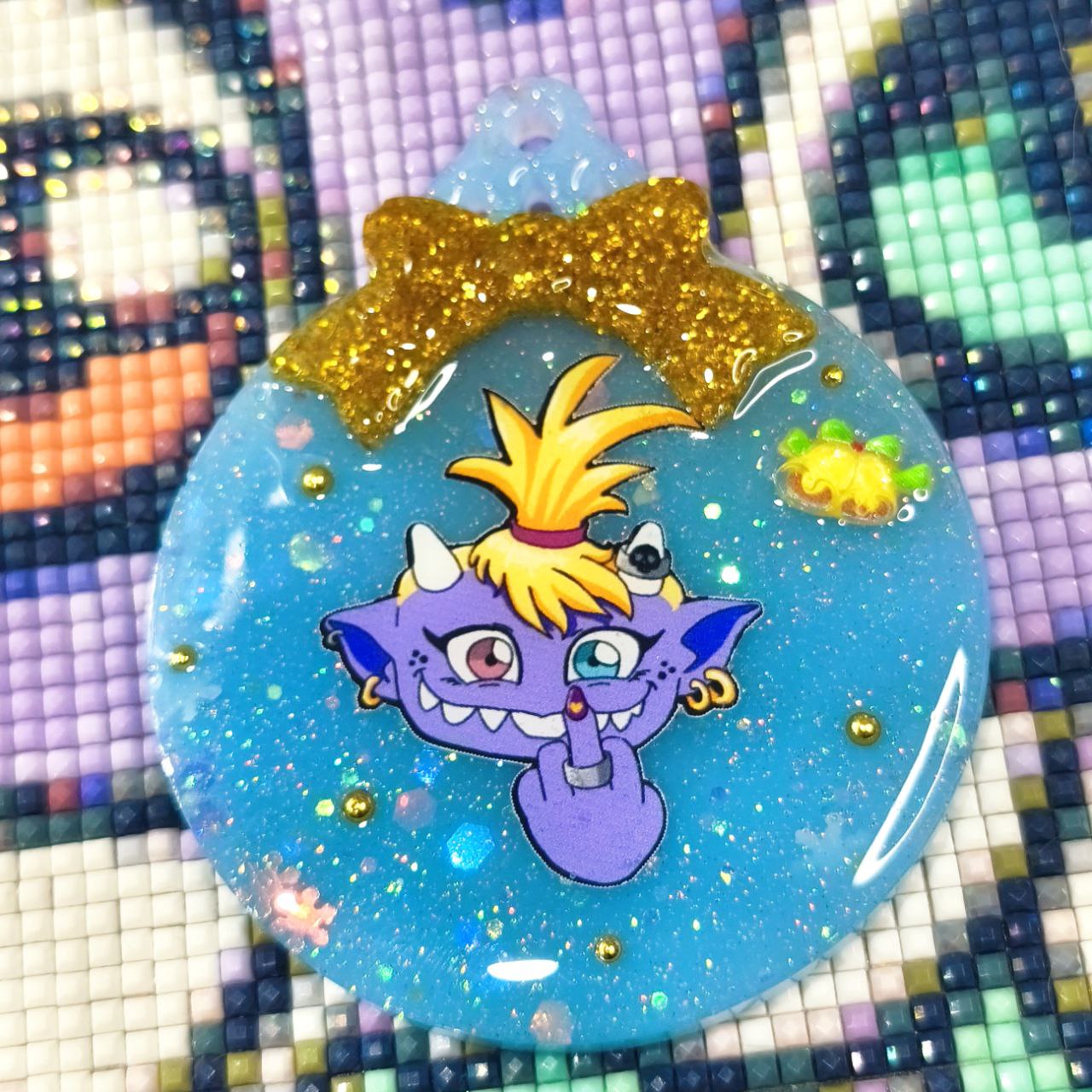 Bola Navidad Glitty Peineta Azul
